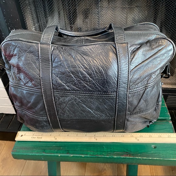 Ping Vintage Leather Duffle Bag Shoulder Golf Carry On Black 90s Weekender - Picture 11 of 12